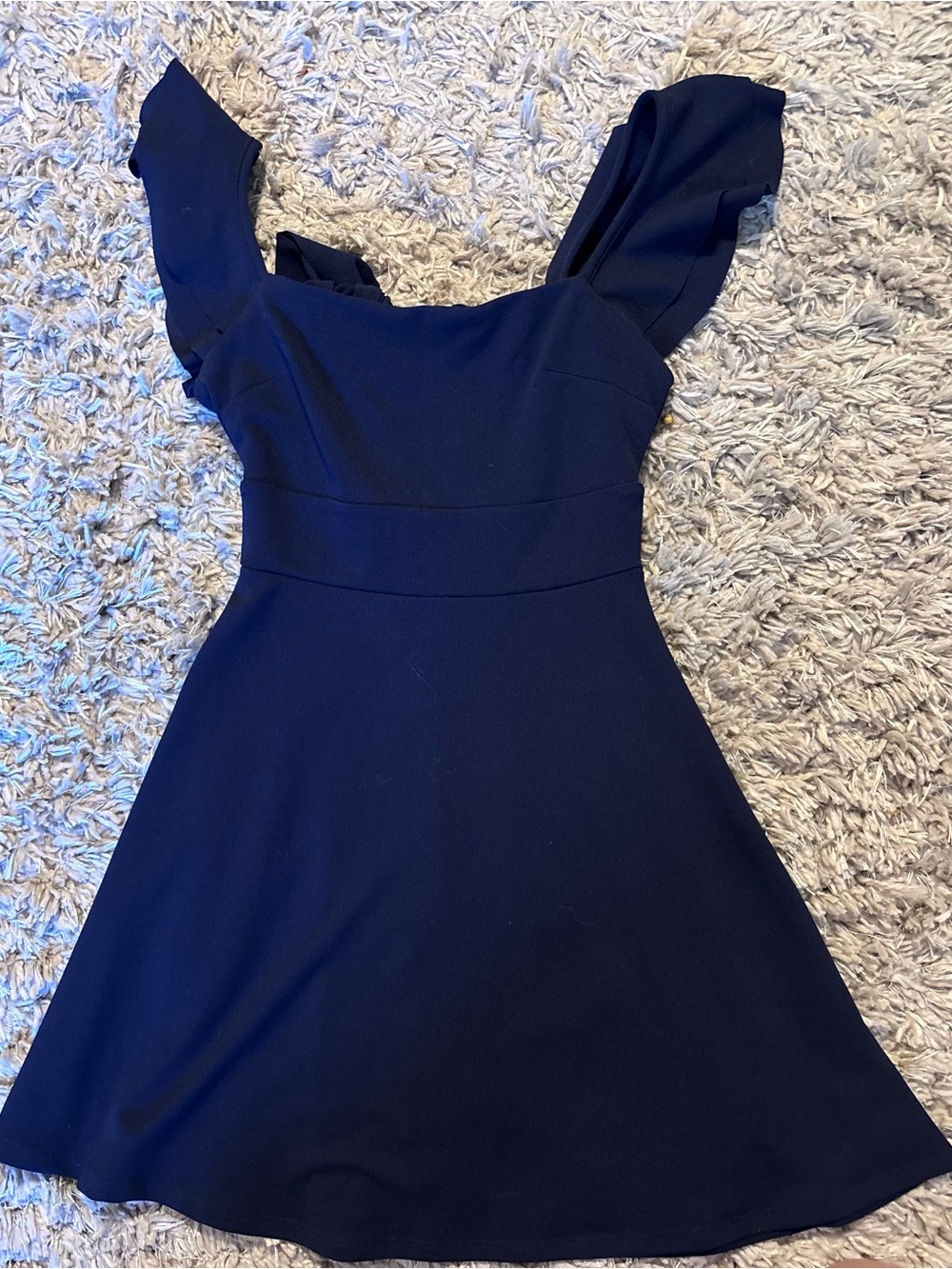 XXS Altar'd State Navy Ruffle-Shoulder Fit & Flare Mini Dress